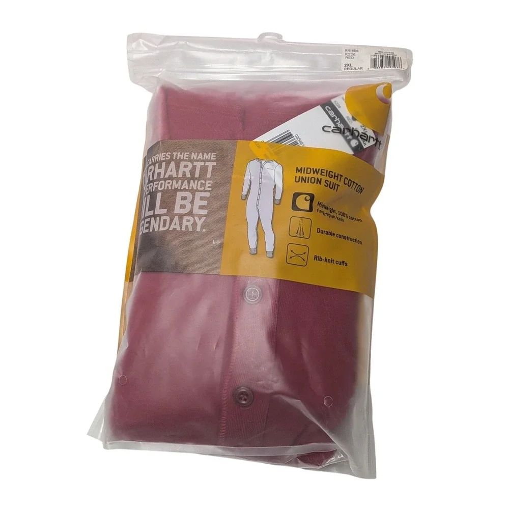 Carhartt K226 Midweight Union Suit Men's 2XL Regular Red NWT 100% Cotton